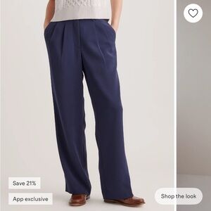 Quince Stretch Crepe Pleated Wide Leg Pants - Navy